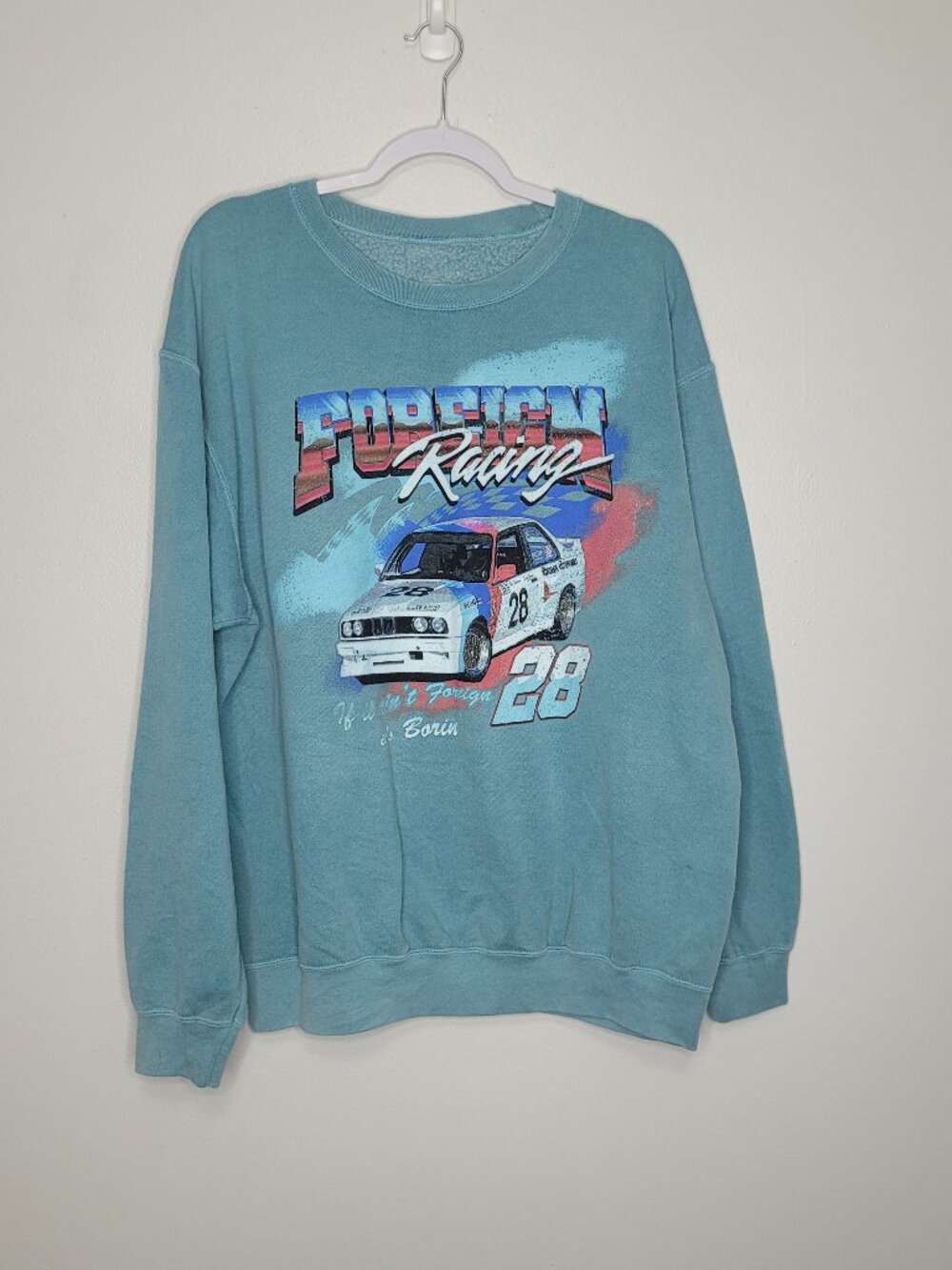 Pacson teal racing graphic retro oversized pull over crewneck sweatshirt large